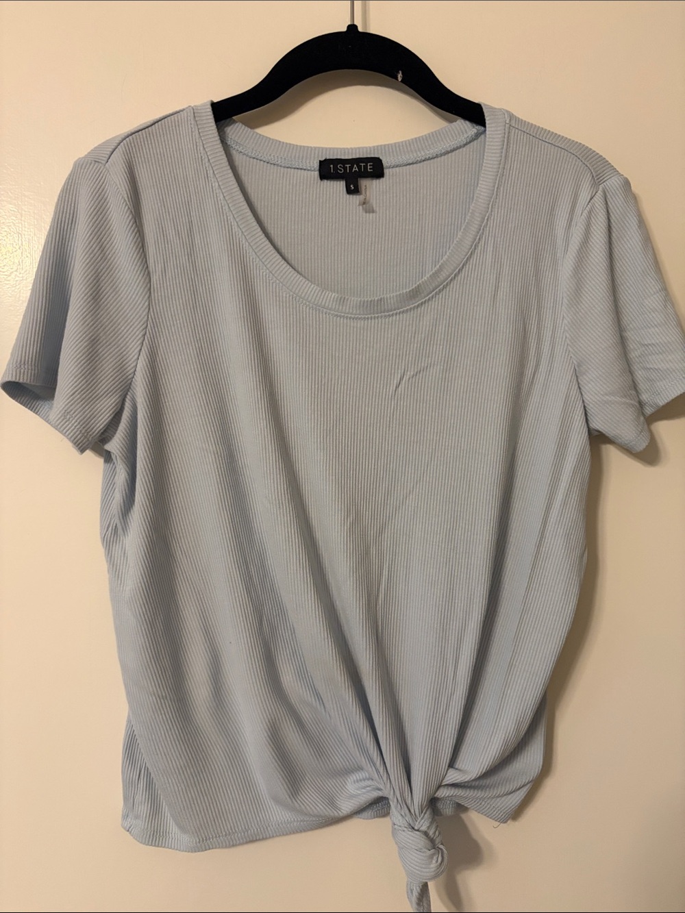 1. State Light Blue Ribbed Short Sleeve Knot Tee